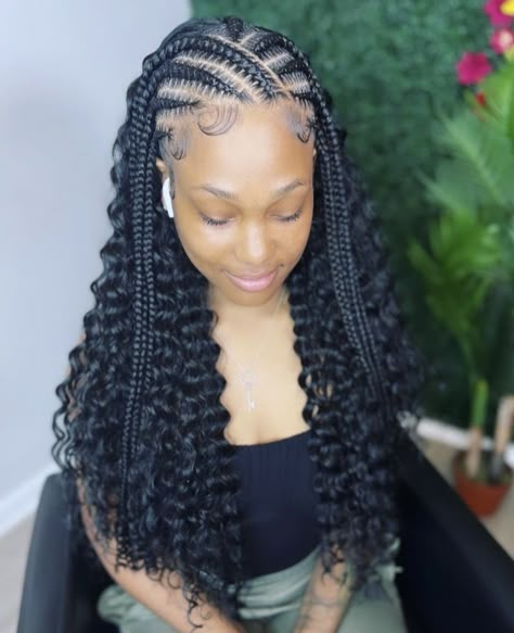 Hair Plaiting Ideas, Cute Hairstyles For Birthday Braids, Cornrow Ideas With Curls, Top Half Braided Hairstyles, Corn Rows And Box Braids Hairstyles, Cute Birthday Hairstyles Braids, Braided Hairstyles For Graduation, Two Plaits Hairstyles, Cornrows Curly Hair