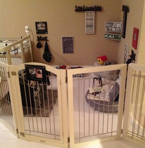 Playpen for puppies when company's over. Dog Space, Puppy Pens, Dog Bedroom, Puppy Room, Dog Spaces, Dog Room, Dog Pen, Dog Playpen, Dog Area