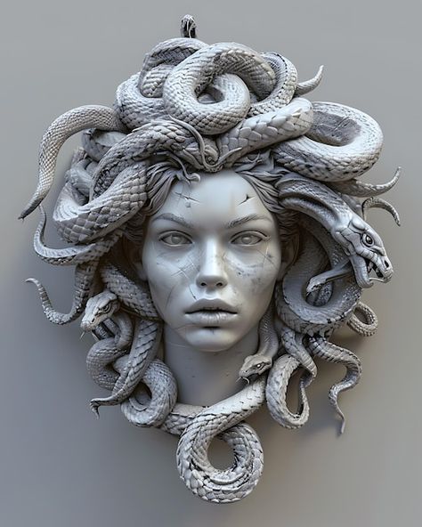 Medusa Goddess, Medusa Statue, Aztec Drawing, Medusa Art, Female Face Drawing, Retro Character, Mayan Art, Snake Venom, Marble Statues