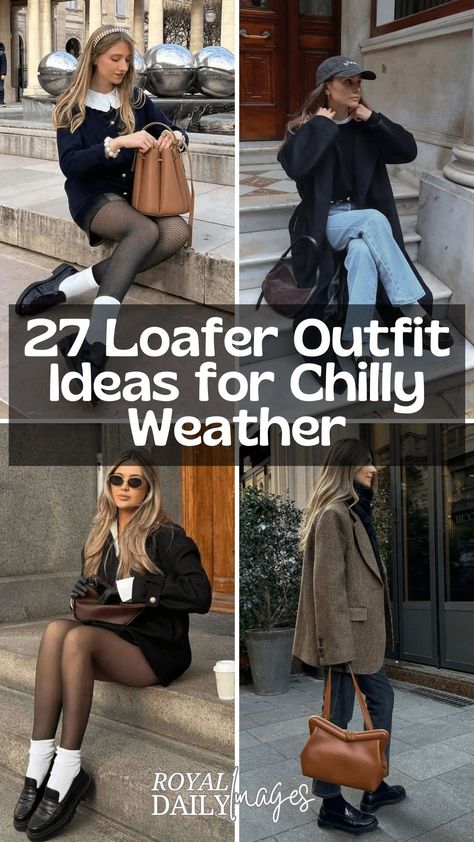 Loafer Outfits Leather Leggings And Loafers, Sweater Dress And Loafers Outfit, Women Wearing Loafers, 2024 Loafers Outfit, Winter Mules Outfit, Winter Shoes For The Office, Prada Loafers Women Outfit Winter, Black Loafers Winter Outfit, White Socks With Loafers