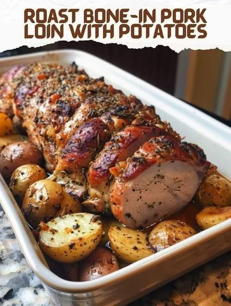 Pork Loin With Potatoes, Pork Lion Recipes, Bone In Pork Roast, Bone In Pork Loin, Easy Cabbage Soup, Pork Loin Roast Recipes, Pork Chop Recipes Baked, Pork Roast Recipes, Pork Loin Roast