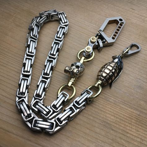 Male Biker Jewelry, Edgy Skull Chain Jewelry, Biker Wallet Chain, Wallet With Chain, Designer Wallet, Motorcycle Chain Bracelet, Biker Chain, Wallet Chains, Mens Wallet