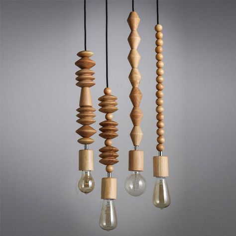 Wooden All Lamp Shades | Arturest Unique Chandeliers, Wooden Pendant Lighting, Rattan Pendant Light, Chandelier Design, Wood Lamps, Modern Light Fixtures, Wooden Pendant, Hanging Pendant, Bead Chain