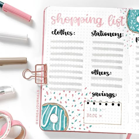 Shopping List Journal Ideas, Bullet Journal Shopping List, Shopping List Journal, Bullet Journal Topics, Aesthetic Project, School Shopping List, Bujo Art, December Bullet Journal, Hand Lettering For Beginners