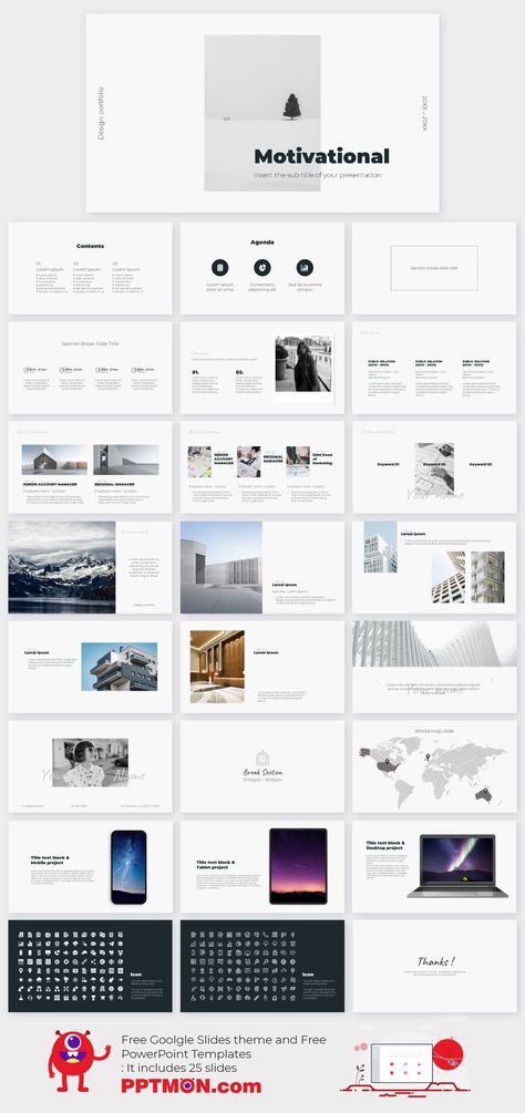 Motivational Free Google Slides Theme and PowerPoint Template – presentation by PPTMON Divider Slide Design Powerpoint, Presentation Minimal Design, Minimal Slide Design, Minimal Ppt Design, Minimal Powerpoint Design, Minimal Presentation Design, Business Model Template, Ppt Ideas, Best Presentation Templates