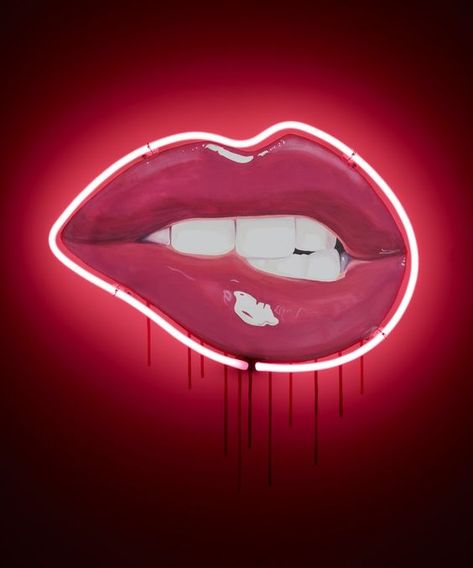 biting lip neon art sexy neon Neon Sign, Lips, Neon, Red, White