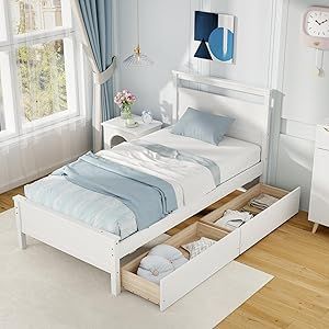 Modern Wooden Bed, Wood Twin Bed, Simple Bed Frame, Platform Bed With Headboard, Twin Size Bed Frame, Bed With Headboard, Bed Platform, Wooden Platform Bed, Solid Wood Platform Bed