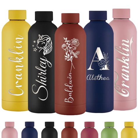 PRICES MAY VARY. 🥰[Custom Water Bottle]: We offer 7 bottle colors for you to choose from and support customizing your name, initial, birth flower, logo, etc. to create a stylish and exquisite water bottle for yourself! ⚙️[High Quality]: Our customized water bottles made of food grade 304 stainless steel, with rubberized paint surface, giving you a comfortable hand feeling, not only safe to use but also beautiful. 💝[Perfect Gift]: customizable water bottles are a back-to-school necessity, makin Water Bottle For School, Bottle For School, Engraved Water Bottles, Customised Water Bottles, School Water Bottles, Water Bottle Gift, Metal Water Bottle, Custom Water Bottles, Custom Bottles