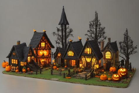 materials for halloween village including figurines pu 3 Pumpkin Village, Witch Village, Fall Village, Halloween Haunted House Diy, Spooky Town Village, Tiny Glade, Spooky Village, Minecraft Halloween, Halloween Diorama