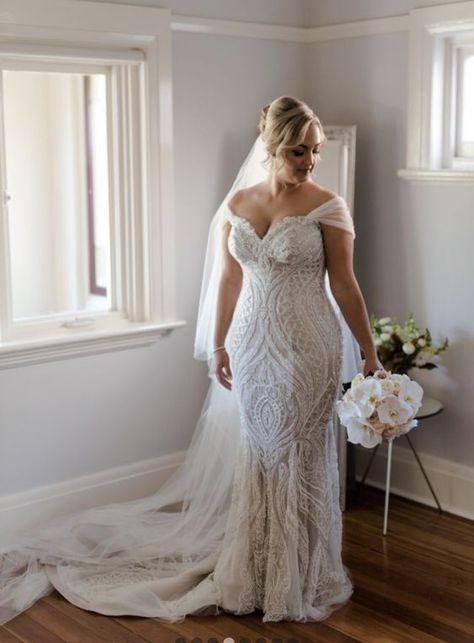 Plus Size Lace Sheath Wedding Dress Bridal Gown sold by Wedding store on Storenvy Plus Size Wedding Dresses Boho Bohemian, Wedding Dresses Full Figured Curvy Bride, Boho Wedding Plus Size, Destination Wedding Dress Curvy, Big Busted Wedding Dress, Wedding Dress Bigger Women, Fit And Flare Wedding Dress Mid Size, Off Shoulder Plus Size Wedding Dress, Long Sleeve Wedding Dress Curvy