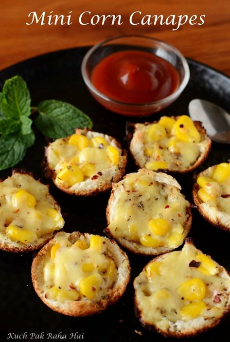 Canapes Recipes Vegetarian, Veg Party Starters, Kitty Party Snacks Food Ideas, Appe Pan Recipes, Party Snacks Vegetarian, Corn Starters, Corn Snacks Recipes, Easy Savoury Snacks, Easy Starters Recipes