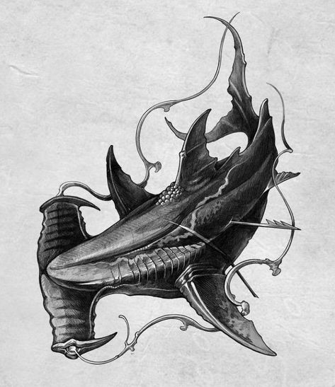 Hammerhead Tattoo, Ocean Theme Tattoos, Marine Tattoo, Dragon Tattoo Ideas, Shark Drawing, Men Tattoos Arm Sleeve, Scary Tattoos, Ocean Tattoos, Dragon Tattoos