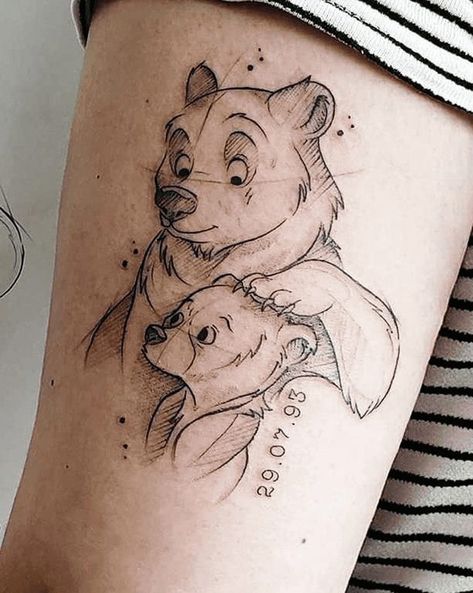 Brother Bear Tattoo, Bear Tattoo Ideas, Brothers Tattoo, Disney Sleeve Tattoos, Bear Tattoo Designs, Brother Tattoos, Bear Tattoos, Brother Bear, Disney Tattoo