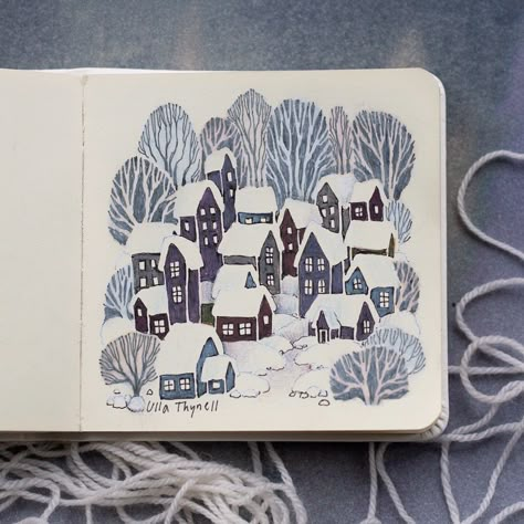 Sketchbooks Ideas, Ulla Thynell, Linocut Inspiration, Linocut Ideas, New Drawing, Winter Illustration, Sketchbook Art, Sketchbook Inspiration, Winter Art