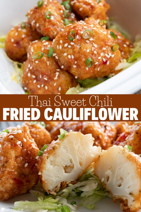 Love cauliflower? This versatile vegetable can be prepared in countless yummy ways and this Thai Sweet Chili Fried Cauliflower recipe is the best! Chili Cauliflower, Sweet Chili Recipe, Chili Fries, Cauliflower Recipe, Cauliflower Bites, Fried Cauliflower, Air Fryer Dinner Recipes, Air Fryer Recipes Healthy, Sweet Chili