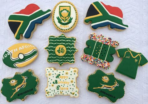 Rugby Cookies, Springbok Rugby Party, Rugby Party Ideas, Rugby Cupcakes, South Africa Party, Africa Theme Party, Rugby Cake, Rugby Party, Rugby Birthday