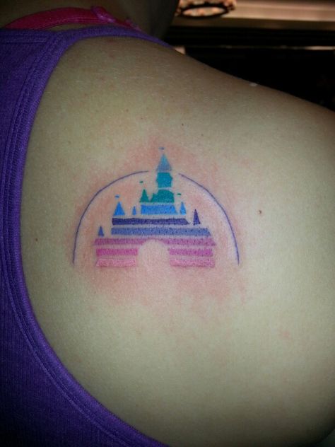 Disney castle logo tattoo in color Disney Castle Logo, Disney Castle Tattoo, Chateau Disney, Tattoo Disney, Tattoo Foot, Castle Tattoo, Mouse Tattoos, Disney Logo, Wish Upon A Star