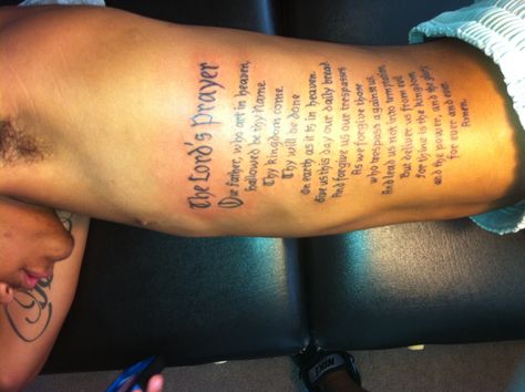 The Lord's Prayer. I love that my son wanted this... Lords Prayer Tattoo, Prayer Tattoo, Prayer Images, Father Tattoos, Lords Prayer, Thy Kingdom Come, The Lord's Prayer, Thy Will Be Done, Lord's Prayer