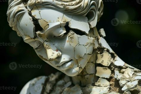 Historical Broken greek statue. Generate Ai Blighted Druid, Broken Greek Statue, Broken Sculpture, Historical Statues, Cracked Marbles, Forearm Sleeve, Greek Statues, Texture Drawing, Roman Sculpture