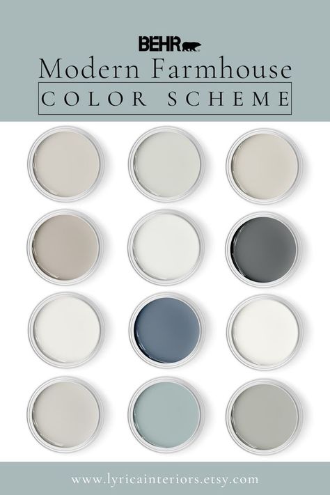 Trending Modern Farmhouse color palette from Behr Paints. Instant downloadable PDF that contains 50 pages total of information to assist you with quick and easy color selections in your home. Color Palette Behr Paint, Laundry Room Paint Colors Behr, Color Palette Behr, Behr Dove, Behr Perfect Taupe, Modern Farmhouse Color Scheme, Perfect Taupe Behr, Behr Color Palettes, Modern Farmhouse Color Palette