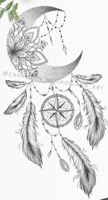 Dreamcatcher Tattoo Arm For Women, Women Dream Catcher Tattoo, Moon Dreamcatcher Tattoo Thigh, Dream Catcher Mandala Tattoo, Thigh Moon Tattoos Women, Dream Catcher Tattoo Thigh, Dream Catcher Tattoo Shoulder, Moon Dream Catcher Tattoo Design, Sun And Moon Dreamcatcher Tattoo