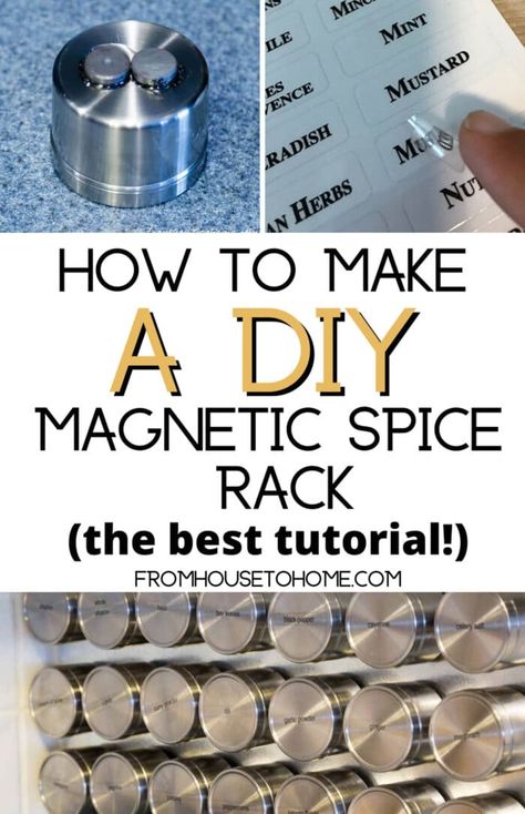 Make this awesome magnetic spice rack to hold as many spices as you want! A simple, practical and easy DIY magnetic spice rack tutorial to make at home for your kitchen organization. Diy Kitchen Organization, Magnetic Spice Rack, Magnetic Spice Jars, Galvanized Sheet Metal, Spice Organizer, Sewing Room Storage, Diy Spices, Kitchen Mood Board, Magnetic Spice