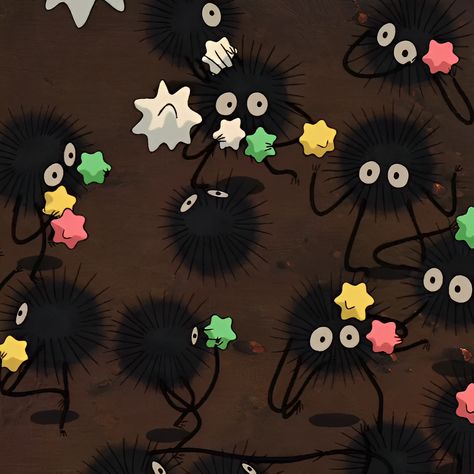 𝒔𝒑𝒊𝒓𝒊𝒕𝒆𝒅 𝒂𝒘𝒂𝒚 Ghibli Dust Bunnies, Studio Ghibli Dust Sprites, Shoujo Room, Ghibli Core, Mandala Ideas, Anime Reference, Dust Bunnies, Drawing Ideas List, Soot Sprites