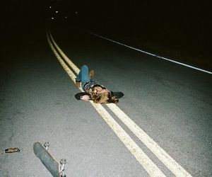 Skateboarder, In The Middle, At Night, The Middle, The Road, Skateboard, Road