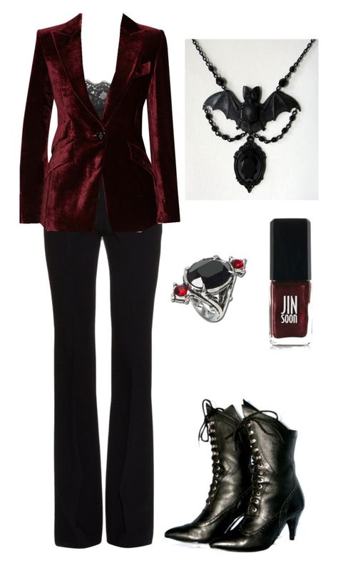 "Sum" by theeverydaygoth ❤ liked on Polyvore featuring Dolce&Gabbana, Alexander McQueen, Emilio Pucci and JINsoon Vampiric Outfits, Modern Vampire Outfit, Dark Red Outfit, Vampire Style, Vamp Style, Goth Wardrobe, Witchy Outfits, Vampire Fashion, Vampire Clothes