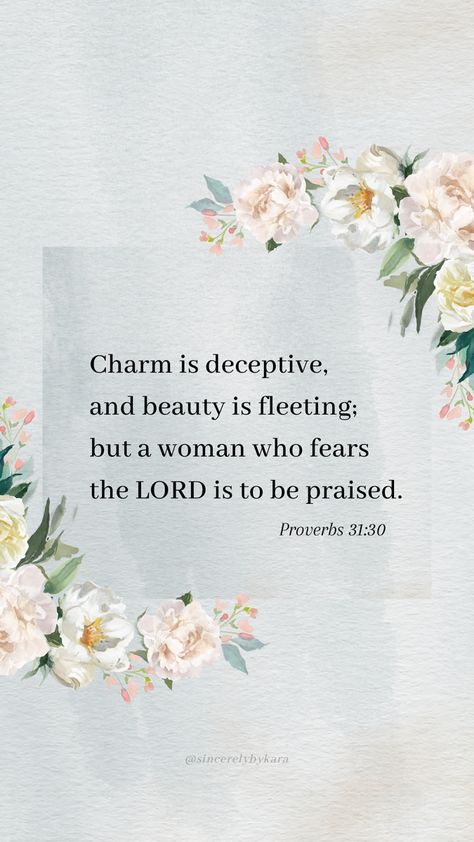 Proverbs 31:30 📖 #proverbs31woman Proverbs 30:5, Proverbs 31 Woman Quotes, Spiritual Fast, Proverbs 29 25, Proverbs 31 30, Cute Bible Verses, Proverbs 29, Truth Serum, Christian Affirmations