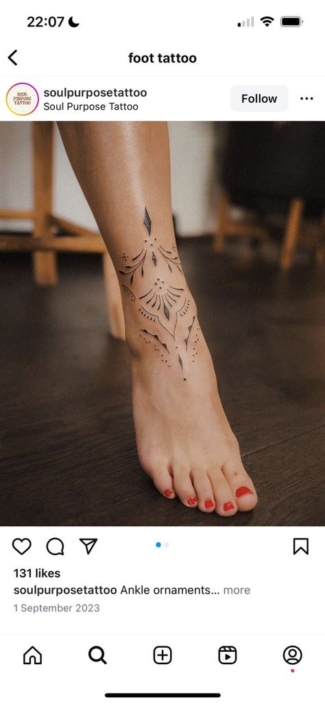 Dainty Calf Tattoos For Women, Fine Line Calf Tattoo, Henna Ankle Tattoo, Ornamental Ankle Tattoo, Ankle Cuff Tattoo, Ankle Flower Tattoo, Henna Ankle, Flower Ankle Tattoo, Mandala Foot Tattoo