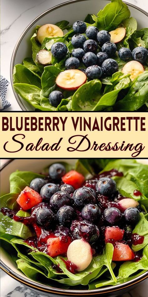 Elevate your salads with this tangy and sweet blueberry vinaigrette! Made from fresh blueberries, balsamic vinegar, and a touch of honey, this dressing is perfect for summer salads, grilled veggies, or even a tasty marinade! 🌿🍇 👉 Swipe up to get the recipe and start drizzling! #BlueberryVinaigrette #HealthySalad #HomemadeDressing #BlueberryRecipe #SaladIdeas #HealthyEating #DIYDressing 🌟 Save this recipe for later, and don't forget to follow us for more delicious, healthy inspirations! Blueberry Salad Dressing, Blueberry Balsamic, Blueberry Vinaigrette, Salad With Balsamic Dressing, Blueberry Salad, Dressing Salad, Vinaigrette Salad, Balsamic Dressing, Healthy Pasta