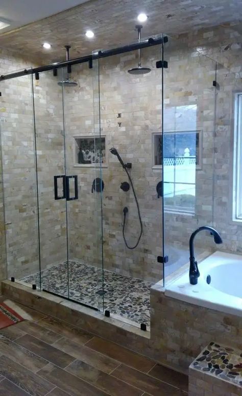 Sliding Shower Doors | Binswanger Glass Double Shower Door Ideas, Slide Glass Shower Door, Sliding Glass Door Shower Ideas, Sliding Door Shower Ideas, Sliding Glass Shower Doors Frameless, Double Sliding Shower Doors, Shower Barn Door, Sliding Glass Shower Doors, Sliding Glass Shower Door