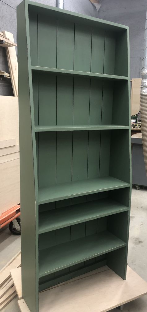 Sage Green Bookshelf, Philadelphia Brownstone, Old Village Paint, Green Bookshelf, Bucket Bench, Green Bookshelves, Green Shelves, Historic Colours, Historic Restoration