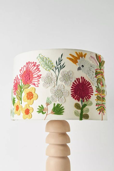 Embroidered Cockatoo Lamp Shade | Anthropologie Embroidered Lampshade, Freehand Machine Embroidery, Painting Lamp Shades, Diy Lamp Shade, Boho House, Fabric Lampshade, Diy Lamp, Accent Lamp, Diy Embroidery