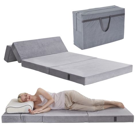 PRICES MAY VARY. [Selected materials] 4 inches high density foam, it can support your body perfectly. The outer cover is made of Crystal Velvet Fabric, along with a waterproof inner liner cover designed to ensure comfort and durability. [Versatile design] This portable mattress for adults and children can be freely converted between sofa, lounge chair and bed. It can be used as a guest floor bed or in an RV for camping use. [Portable and foldable design] The foldable mattress is equipped with a Foldable Sleeping Bed, Foldable Bed Frames, Foldable Mattress Storage, Best Portable Bed, Rv Mattress Pillow Top, Foam Folding Bed, Tiny House Folding Bed, Camping Mattress Walmart, Foldable Full Size Mattress