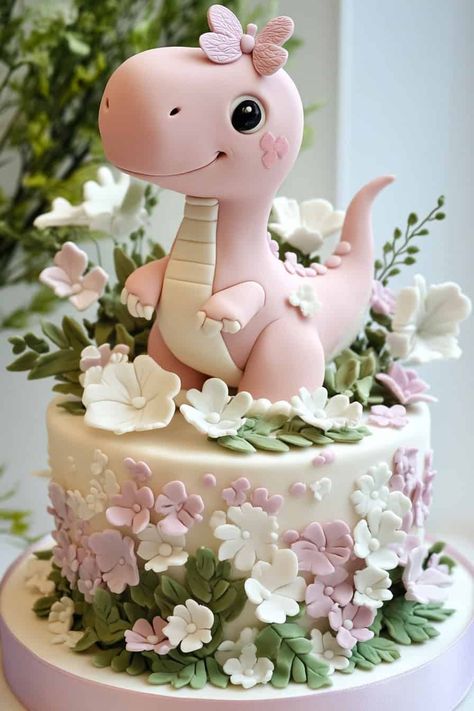 Pink Dinosaur Party Magic 14 Girly Party Ideas Your Little Girl • Dinosaur Themed Birthday Party Girl, Dinosaur Cake Girly, Pastel Dinosaur Party, Dino Theme Cake, Pink Dinosaur Cake, Pink Dinosaur Birthday Party, Girly Dinosaur Party, Girl Dinosaur Birthday Party, Dinosaur Party Theme