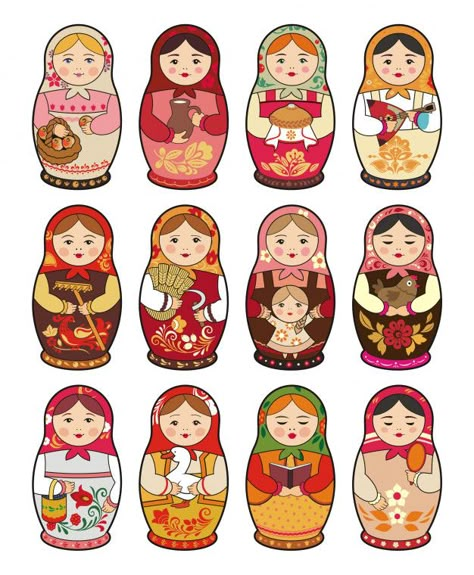 Russian Doll Illustration, Babushka Dolls Diy, Russian Colors, Matryoshka Doll Drawing, Matryoshka Tattoo, Nesting Dolls Art, Nesting Doll Tattoo, Matryoshka Doll Art, Image Illusion