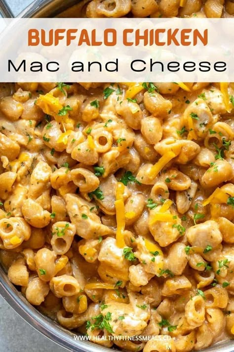 Protein Buffalo Chicken Mac And Cheese, Protein Chicken Mac And Cheese, Protein Buffalo Mac And Cheese, Mac And Cheese Variations, Buffalo Mac N Cheese Recipe, Buffalo Chicken Mac And Cheese, Buffalo Mac And Cheese, Mac And Cheese Healthy, Chicken Mac And Cheese