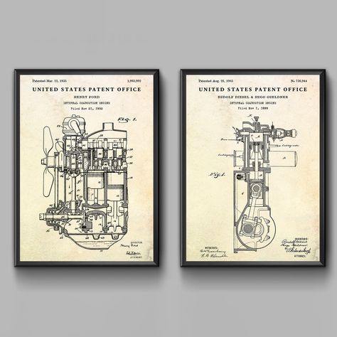 Mechanic Shop, Car Workshop, Shop Car, Combustion Engine, Garage Ideas, Man Cave Garage, Patent Prints, Wall Art Gift, Gift For Dad