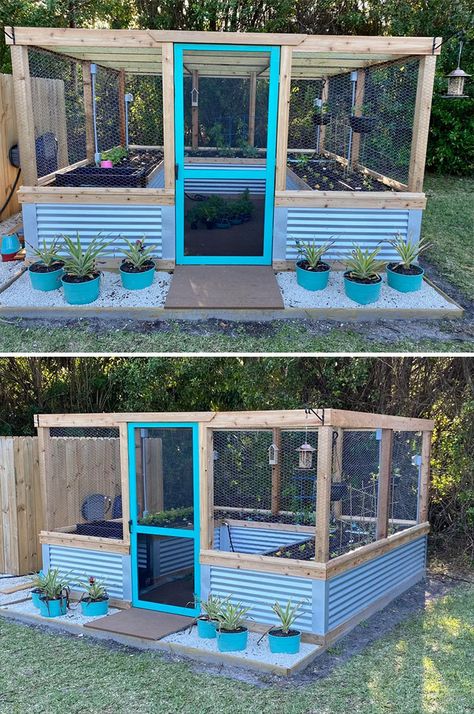 Garden Enclosure Ideas, Serre Diy, Diy Greenhouse Plans, Diy Raised Garden, Backyard Greenhouse, Backyard Vegetable Gardens, Raised Garden Beds Diy, Home Vegetable Garden, Greenhouse Gardening