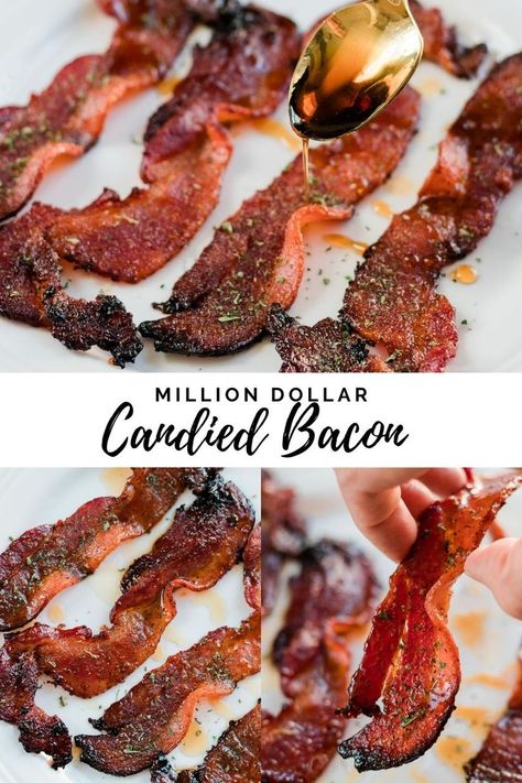 Salty, sweet and spicy candied bacon made with brown sugar, black pepper, maple syrup and a touch of cayenne. Dishes With Bacon, Maple Candied Bacon Recipe, Maple Candied Bacon, Air Fryer Pickles, Snacky Foods, Easy Bacon Recipes, Candied Bacon Recipe, Recipes For Party, Ninja Foodie Recipes