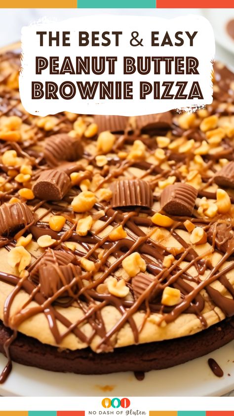 Peanut Butter Brownie Pizza Peanut Butter Brownie Pizza, Brownie Pizza Dessert, Fruit Pizzas, Brownie Pizza, Gluten Free Holiday Recipes, Best Gluten Free Bread, Peanut Butter Brownie, July Desserts, Gooey Brownies