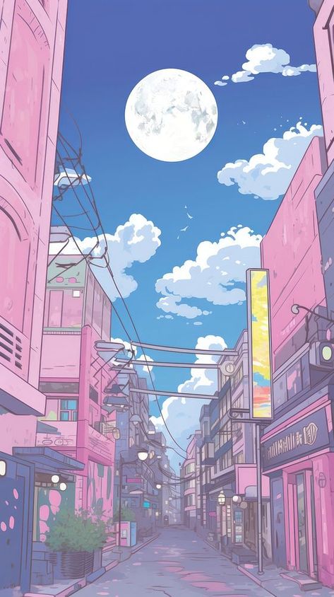 Anime Night City, Neighborhood Architecture, Moon Iphone Wallpaper, Lo-fi Wallpaper, Japan Wallpaper, Anime Moon, Anime Night, Nice Wallpaper, Fantastic Wallpapers