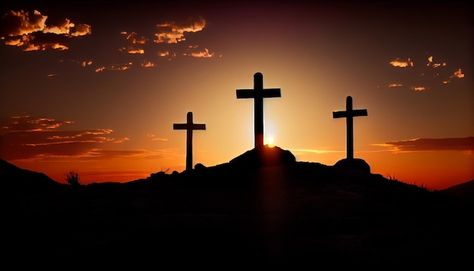 Three wooden crosses stand on a hill at ... | Premium Photo #Freepik #photo #holy-cross #crucifix #crucifixion #cross Three Crosses On A Hill, 3 Crosses, Three Crosses, Wooden Crosses, Holy Cross, A Hill, Jesus Saves, Jesus Loves Me, Premium Photo