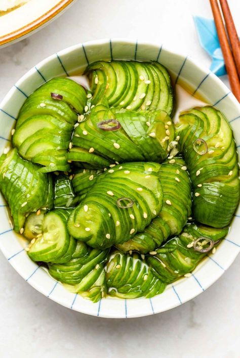 Easy Asian Cucumber Salad, Okonomi Kitchen, Korean Cucumber Salad, Korean Cucumber, Spicy Cucumber Salad, Japanese Cucumber, Pickled Cucumbers, Asian Cucumber Salad, Mini Cucumbers