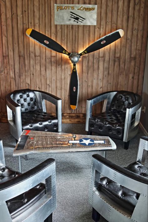 Man Cave Garage Ideas, Aviation Office, Aviation Room, Man Cave Shop, Man Cave Ideas, Aviation Furniture, Airplane Hangar, Aviation Theme, Ultimate Man Cave