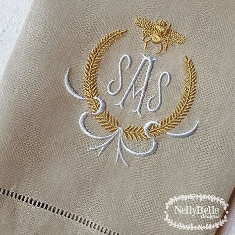 Nellybelle Designs, Monogram Stencil, Wreath Sash, Monogrammed Linens, Monogrammed Napkins, Monogram Towels, Applique Monogram, Embroidered Napkins, Embroidery Monogram