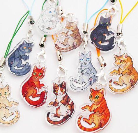 Prepare for battle with these cute mini versions of your favourite cats! These are acrylic charm straps each featuring a character from the warrior cats book series. Each charm piece measures approx 3cm tall. The design is printed directly onto the reverse of the acrylic creating a Cat Safe Plants, Serval Cats, Herding Cats, Warrior Cats Books, Cat Whisperer, F2 Savannah Cat, Warrior Cat Drawings, Warriors Cats, Cat Halloween Costume