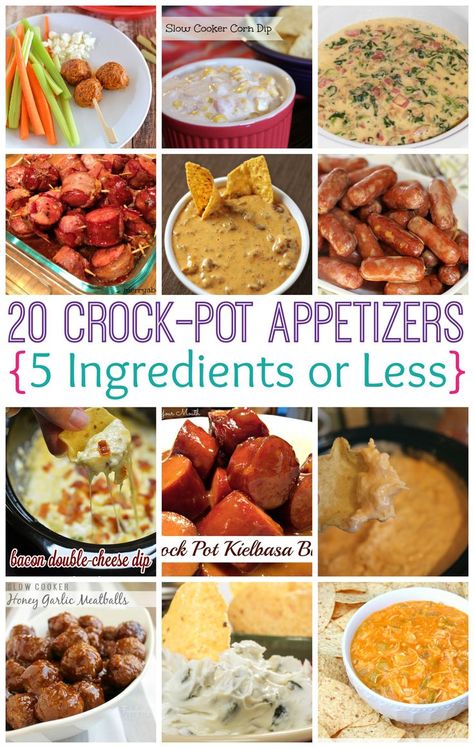 20 Crock-Pot Appetizers 5 Ingredients or Less Mini Crockpot Recipes, Honey Garlic Meatballs, 5 Ingredients Or Less, Crockpot Appetizers, Party Snacks Easy, Dinner Appetizers, Kielbasa, Crockpot Recipes Slow Cooker, Healthy Crockpot Recipes